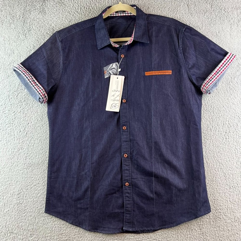 NWT Coofandy Urban Streetwear Solid Blue‎ Short Sleeve Button Down Shirt M
